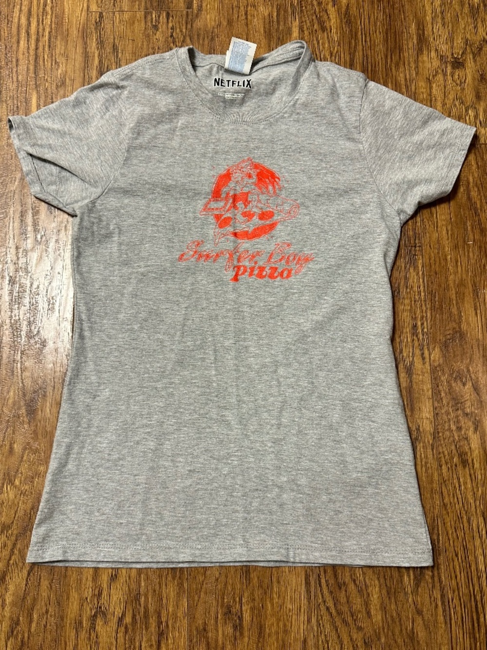 Stranger Things Surfer Boy Pizza Netflix T-Shirt Women's Grey Size XS